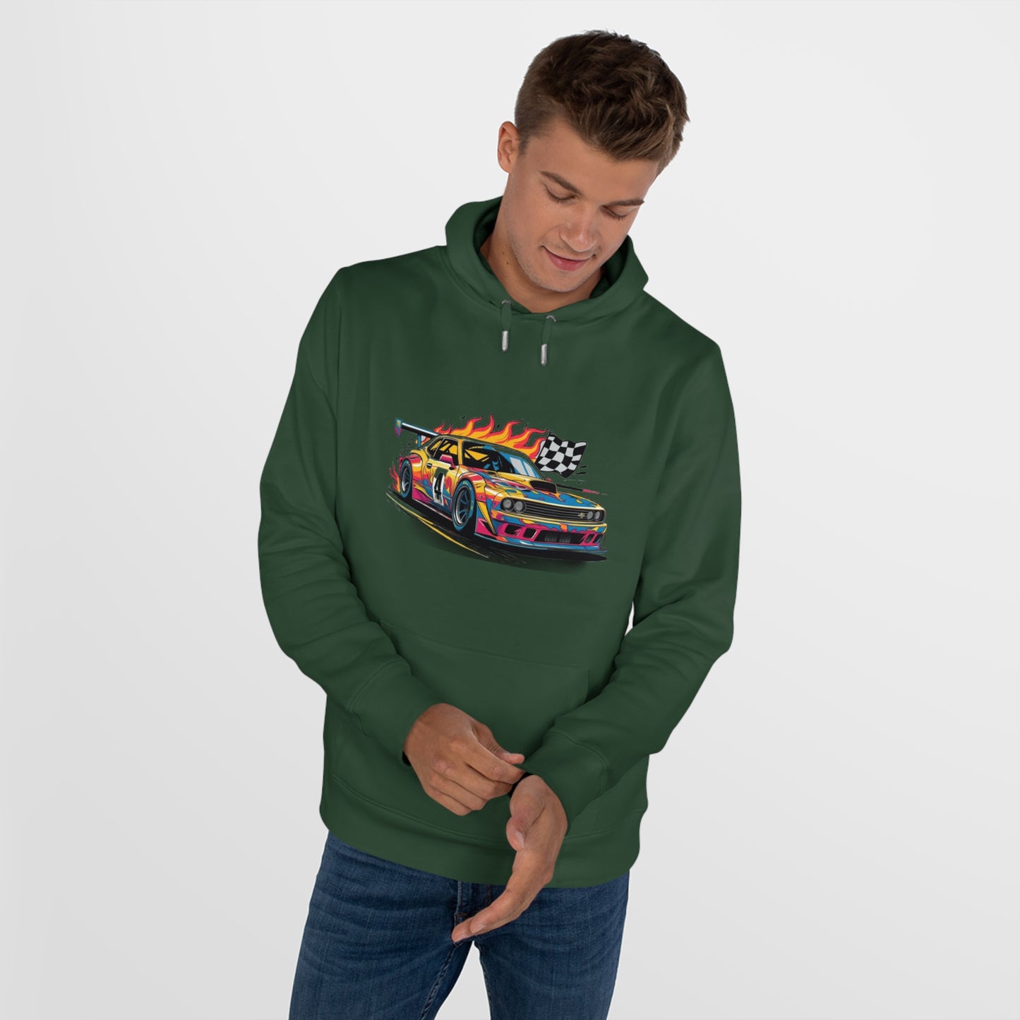 Race Car King Hooded Sweatshirt, Auto Racing Hoodie, Sports Sweatshirt, Gift for Car Enthusiasts, Motorsports Apparel