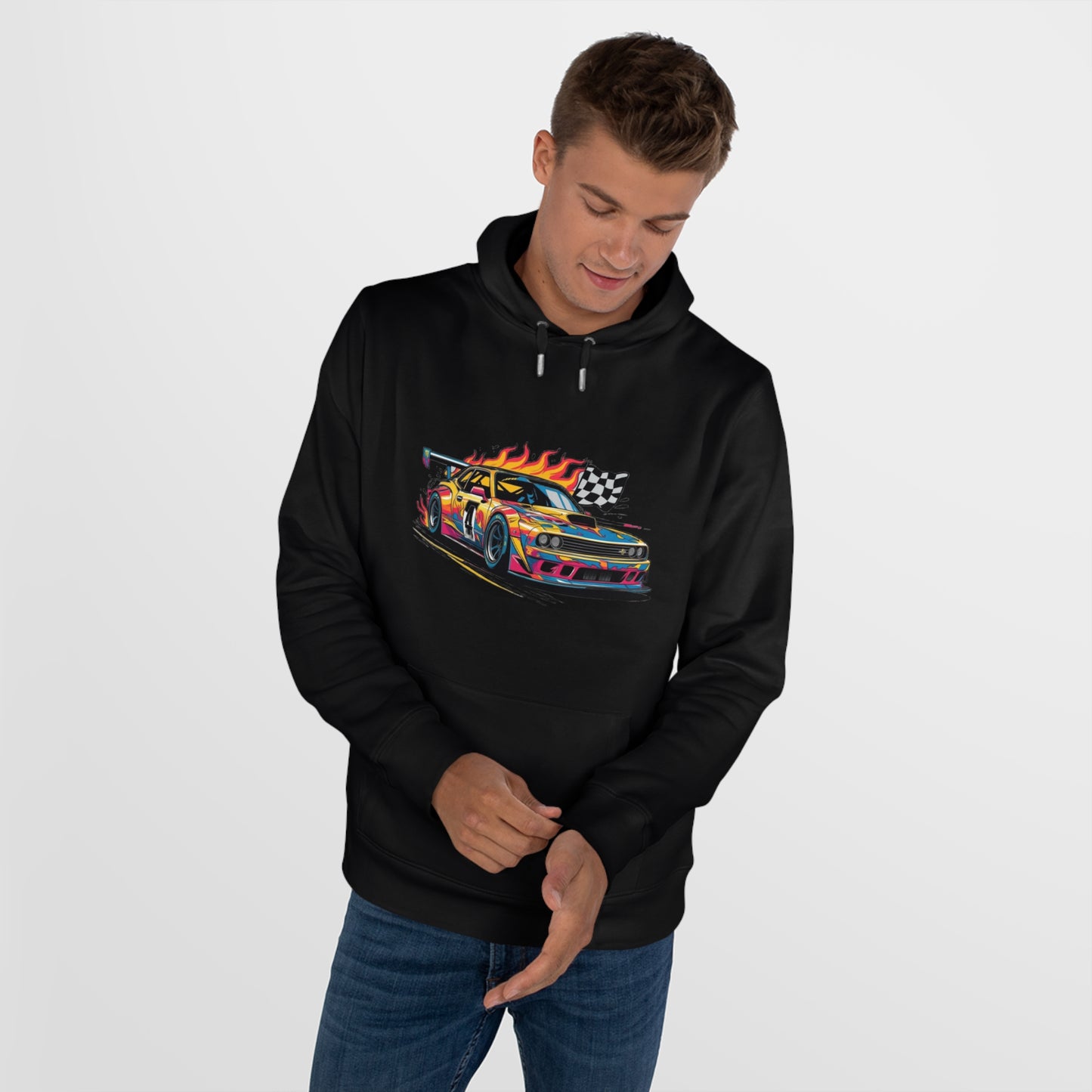 Race Car King Hooded Sweatshirt, Auto Racing Hoodie, Sports Sweatshirt, Gift for Car Enthusiasts, Motorsports Apparel