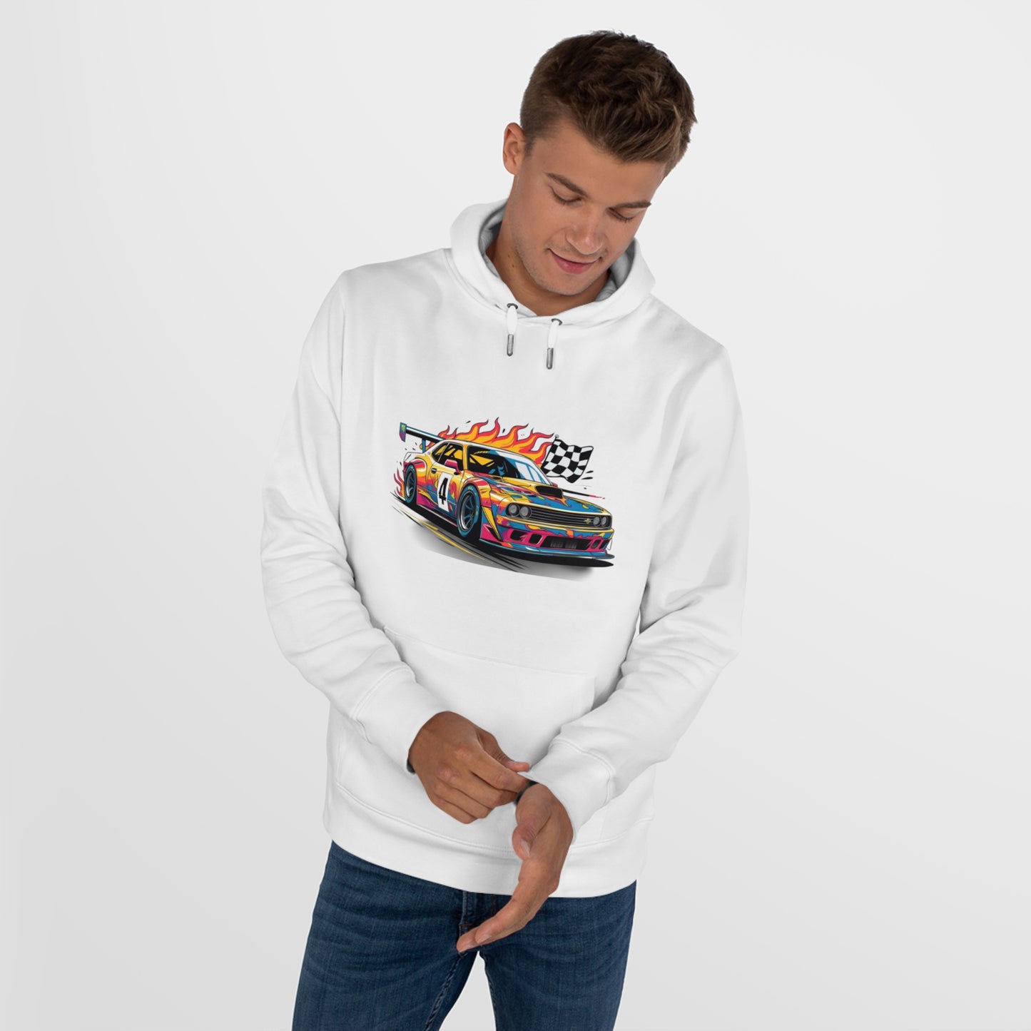 Race Car King Hooded Sweatshirt, Auto Racing Hoodie, Sports Sweatshirt, Gift for Car Enthusiasts, Motorsports Apparel